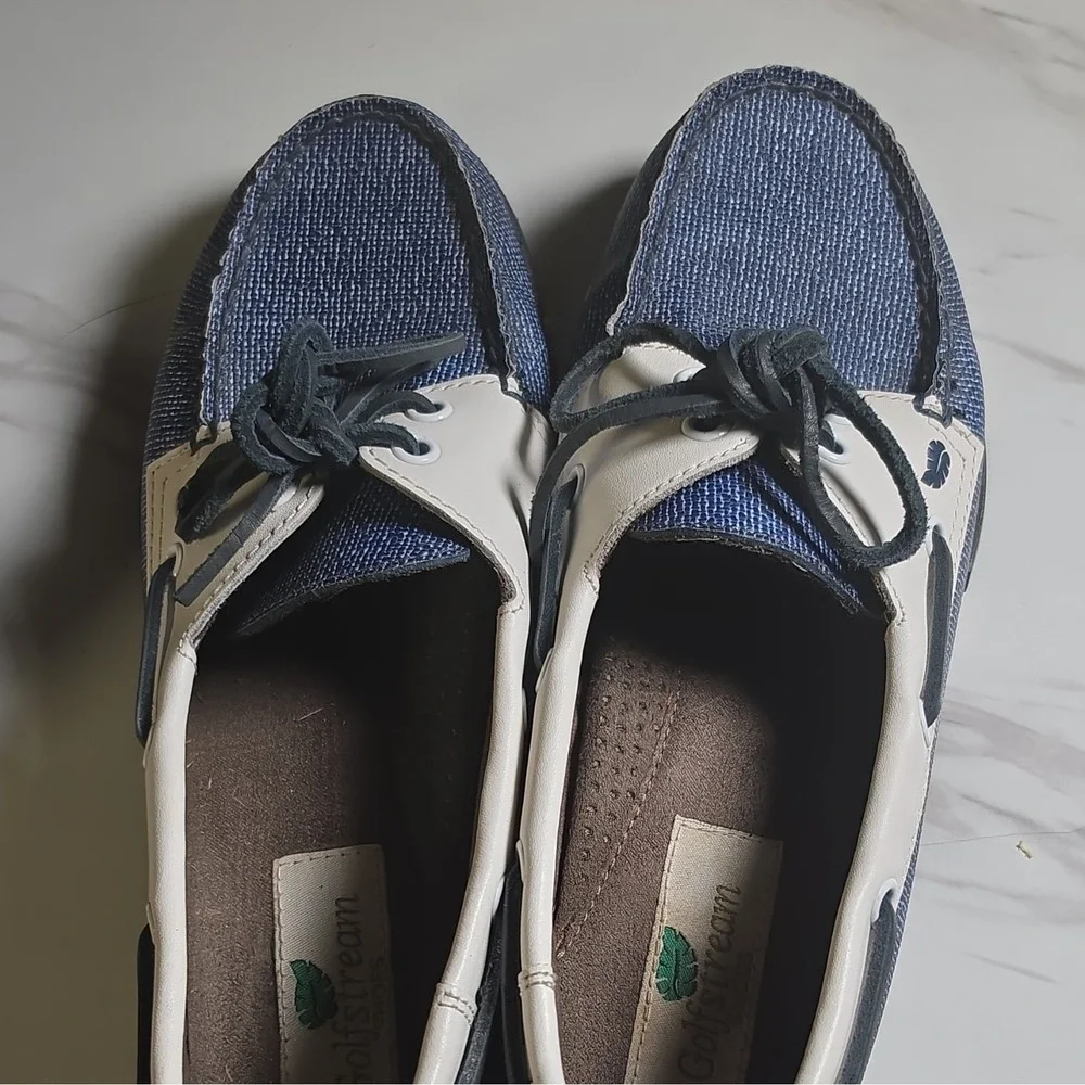 Golfstream Blue White Leather Boat Shoes Men's US 9 Lace-Up Comfort Casual